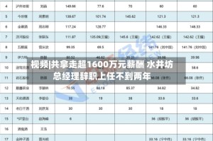 视频|共拿走超1600万元薪酬 水井坊总经理辞职上任不到两年