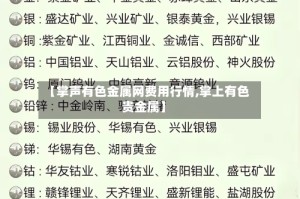 【掌声有色金属网费用行情,掌上有色贵金属】
