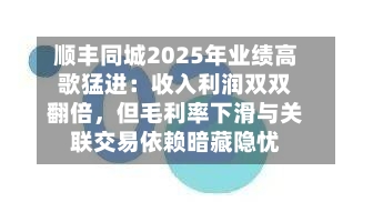 顺丰同城2025年业绩高歌猛进：收入利润双双翻倍，但毛利率下滑与关联交易依赖暗藏隐忧-第2张图片