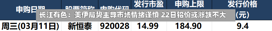 长江有色：美伊局势主导市场情绪谨慎 22日铅价或涨跌不大-第1张图片