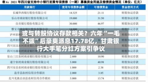 或与转股协议存款相关？六年“一毛不拔	”后豪爽派息17.78亿，甘肃银行大手笔分红方案引争议-第1张图片