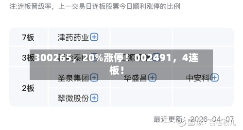 300265，20%涨停！002491	，4连板！-第1张图片
