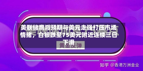 美联储鹰派预期与美元走强打压市场情绪	，白银跌至75美元附近连续三日下滑-第1张图片